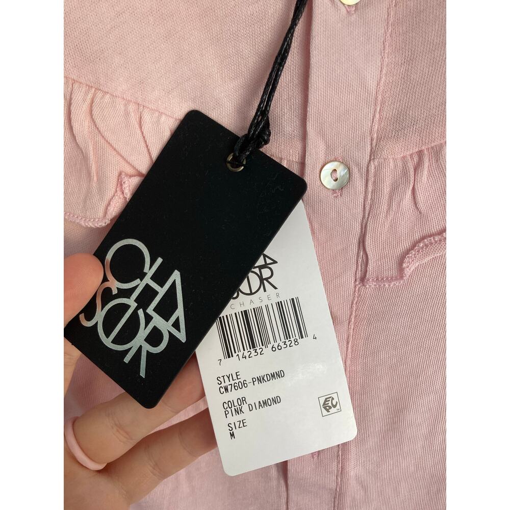 NWT Chaser 100% Cotton Button Up Top Pink Medium Coquette - Picture 5 of 9